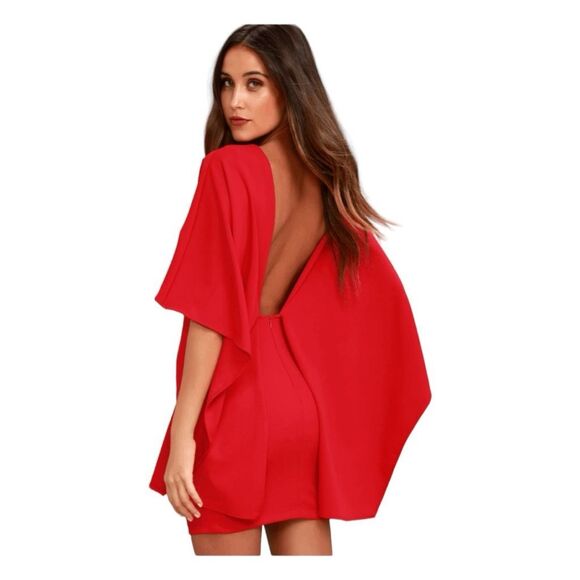 Lulu's Best is Yet to Come Mini Dress Red Cape Sleeves S - Picture 1 of 9
